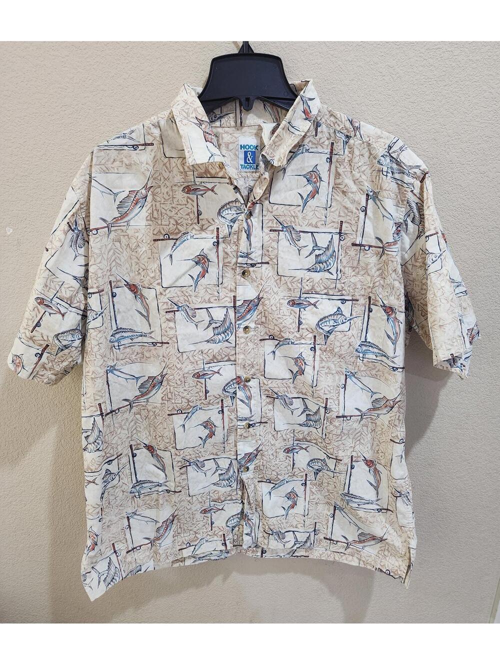 Hook & Tackle Shirt Men's Size XL Button Up Marlin Pelagic Fish Short Sleeve